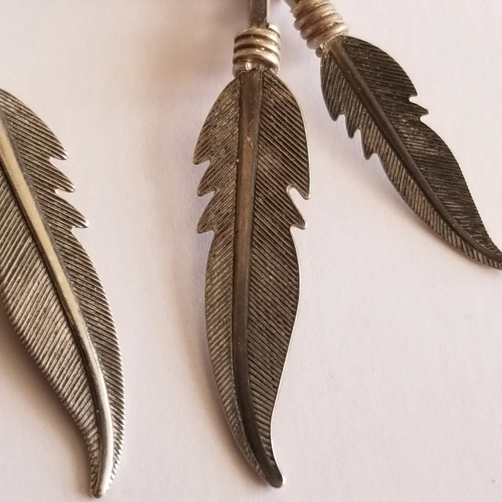 Vintage earrings Sterling Silver shield post Feather dangles 925 old pawn